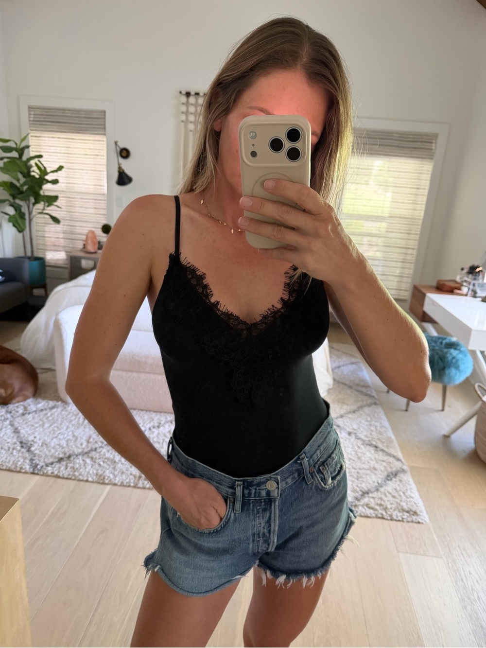 Zara Cotton & Lace Bodysuit / Black / S